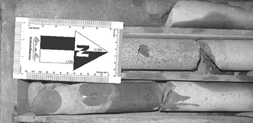 Lente de toba en n&uacute;cleo de perforaci&oacute;n.