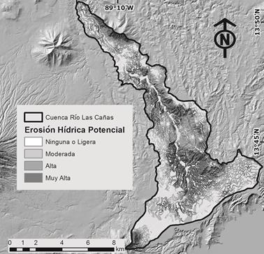Mapa de p&eacute;rdida de suelo anual estimado USLE de cuenca las Ca&ntilde;as.