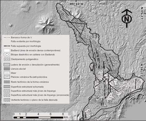 Mapa Geomorfol&oacute;gico del AMSS (Šebesta & Chavez, 2011).