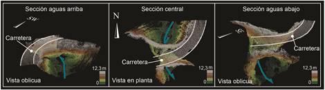 Se muestran los modelos de elevaci&oacute;n digital de las secciones del Puente de Piedra levantadas con el esc&aacute;ner l&iacute;dar y que fueron analizadas en detalle en este trabajo.