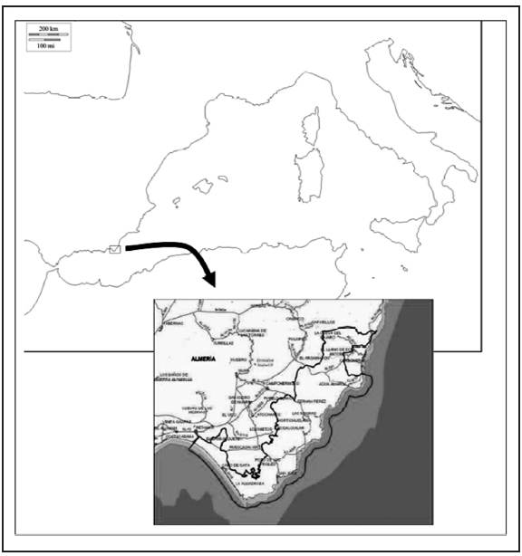Mapa de situaci&oacute;n del Parque Natural Cabo de Gata-N&iacute;jar.