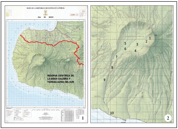 1. Área de estudio, 2. Zonas de captura.