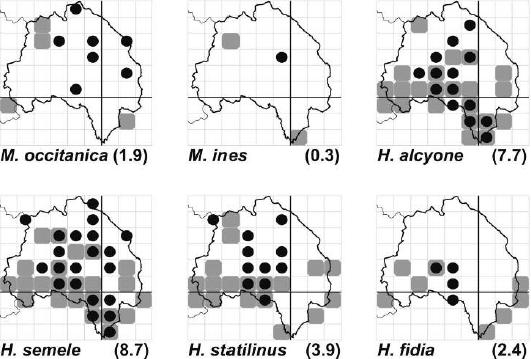 Mapas de distribución de las especies de Nymphalidae dentro de la Comarca de Molina- Alto Tajo y zonas limítrofes.