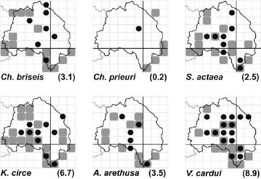 Mapas de distribución de las especies de Nymphalidae dentro de la Comarca de Molina- Alto Tajo y zonas limítrofes.