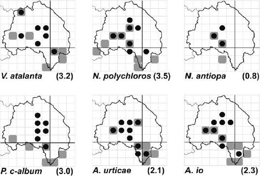Mapas de distribución de las especies de Nymphalidae dentro de la Comarca de Molina- Alto Tajo y zonas limítrofes.