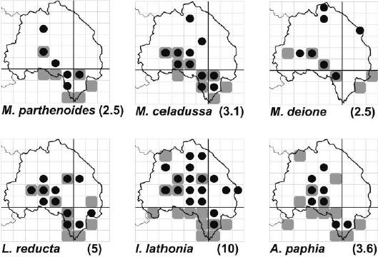 Mapas de distribución de las especies de Nymphalidae dentro de la Comarca de Molina- Alto Tajo y zonas limítrofes.