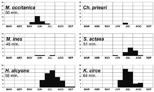 Gráficas con los períodos de vuelo en el área objeto de estudio.