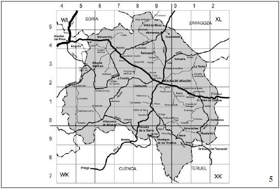 Comunicaciones (red de carreteras) y principales núcleos de población.
