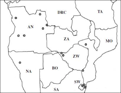 Distribution of the studied specimens of Charaxes saturnus saturnus Butler, 1865 (precise coordinates in Table 1).