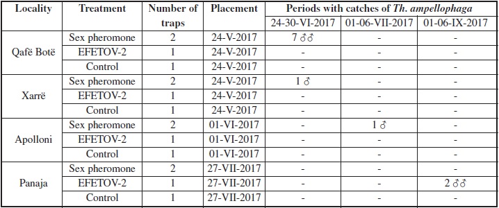 Total catches of Theresimima ampellophaga in the study localities in Albania.