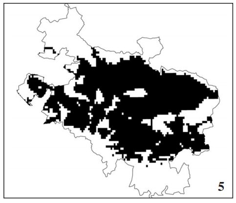 Potential distribution of E. catax in the study area.