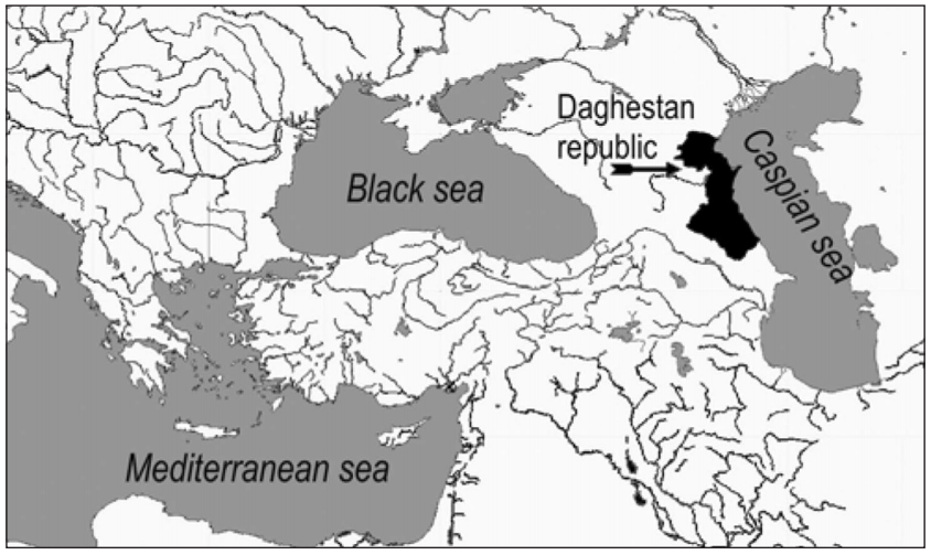 Location of Daghestan republic in Eurasia