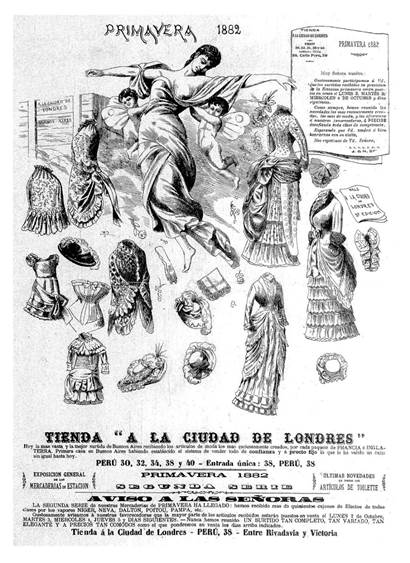 Aviso publicitario de la tienda A la Ciudad de Londres de 1882