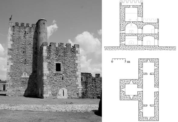 Fotograf&iacute;a y levantamiento arquitect&oacute;nico (planta y corte) de la Torre del Homenaje en Santo Domingo