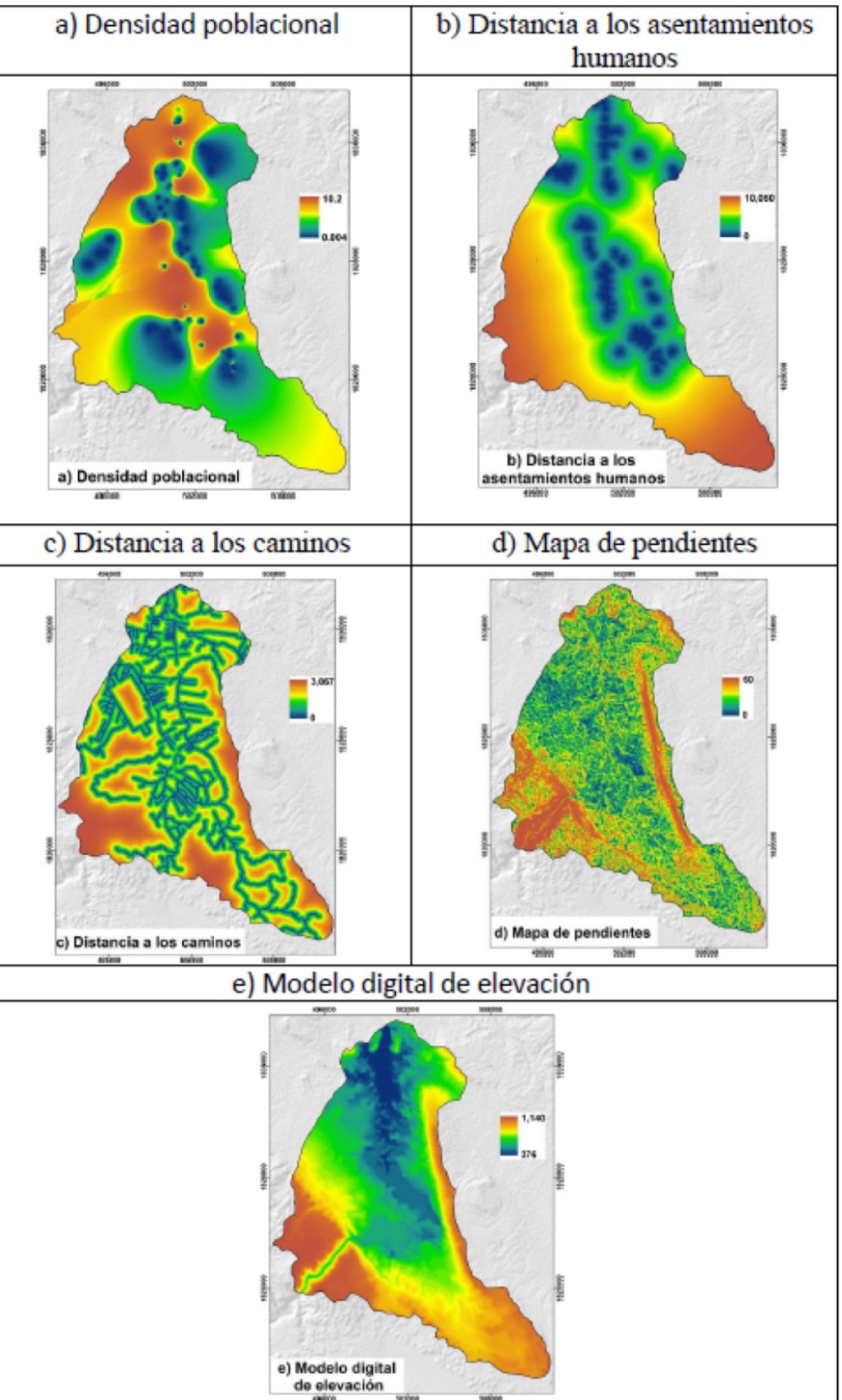 Variables socioambientales usadas en el modelo de deforestación