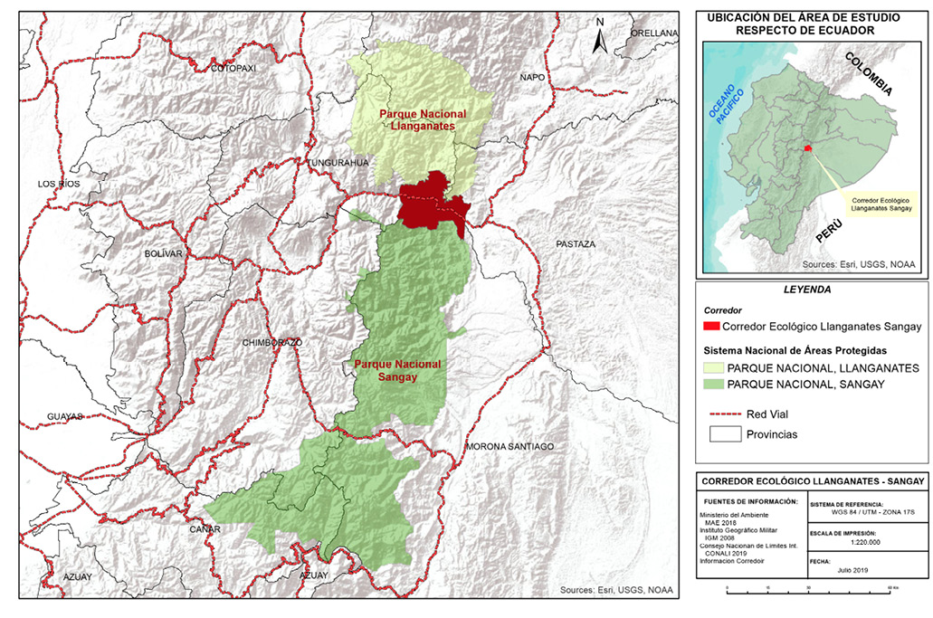 Ubicación del Corredor Ecológico Llanganates Sangay, Ecuador