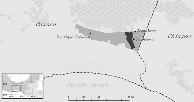 Ubicaci&oacute;n de San Miguel Chimalapa y de ADVC El Cord&oacute;n del Ret&eacute;n