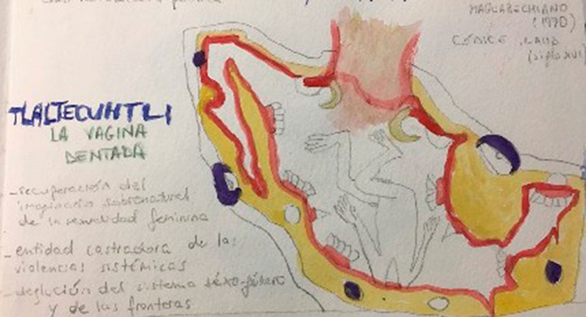 Dibujo: La vagina dentada, o el útero-México que se traga al poder. México, 2016