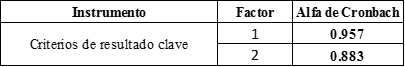 Valores alfa de Cronbach del instrumento: criterio de
resultados clave.