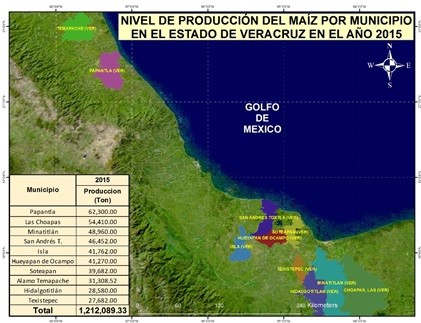 Mapa productivo de maíz en Veracruz 2015