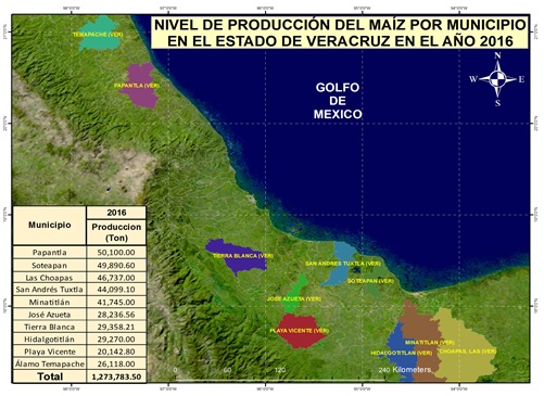 Mapa productivo de maíz en Veracruz 2016