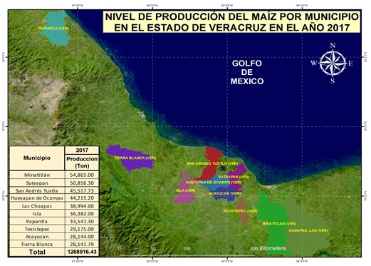 Mapa productivo de maíz en Veracruz 2017
