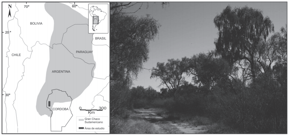 Ubicación del área experimental y ambiente típico del Chaco Árido en la provincia de Córdoba.