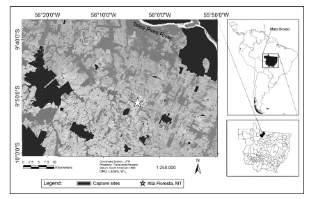Location of collection areas of Marmosa demerarae and Marmosops
bishopi in forest fragments.