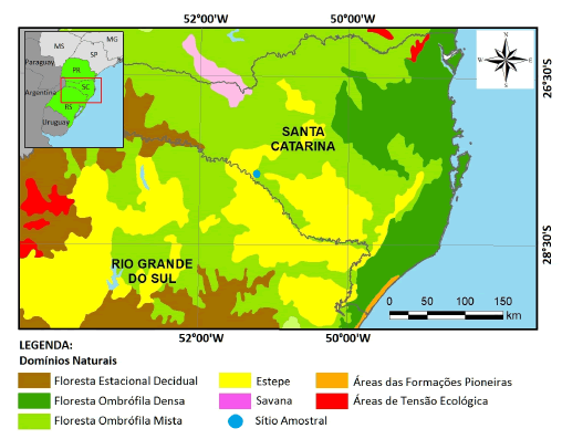 Localiza��o da Usina Hidrel�trica de Campos Novos (ponto azul) no estado de Santa Catarina, sul do Brasil.
