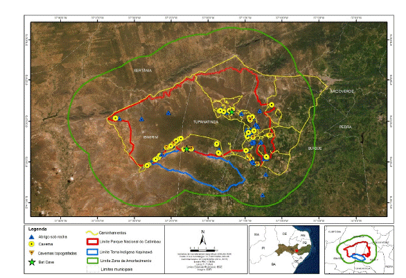 Localiza��o do Parque Nacional do Catimbau e respectiva Zona de Amortecimento, no estado de Pernambuco, regi�o Nordeste do Brasil.