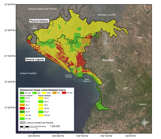 Mapa de vulnerabilidad futura estimaci�n a�o 2038, resultado de la integraci�n de mapas del �ndice de vulnerabilidad del periodo 2000 y 2019
