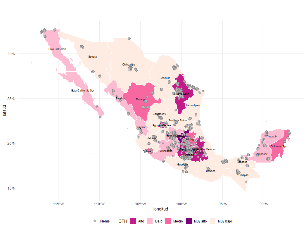 Distribuci�n geoespacial de las nenis en M�xico