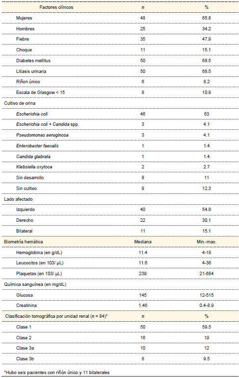 Características demográficas de la cohorte de pacientes (n = 73)