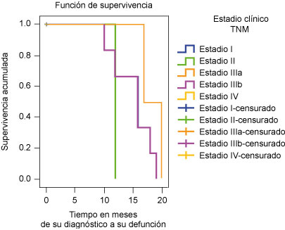 Supervivencia de los pacientes con cáncer de pene por estadio clínico TNM a 60 meses