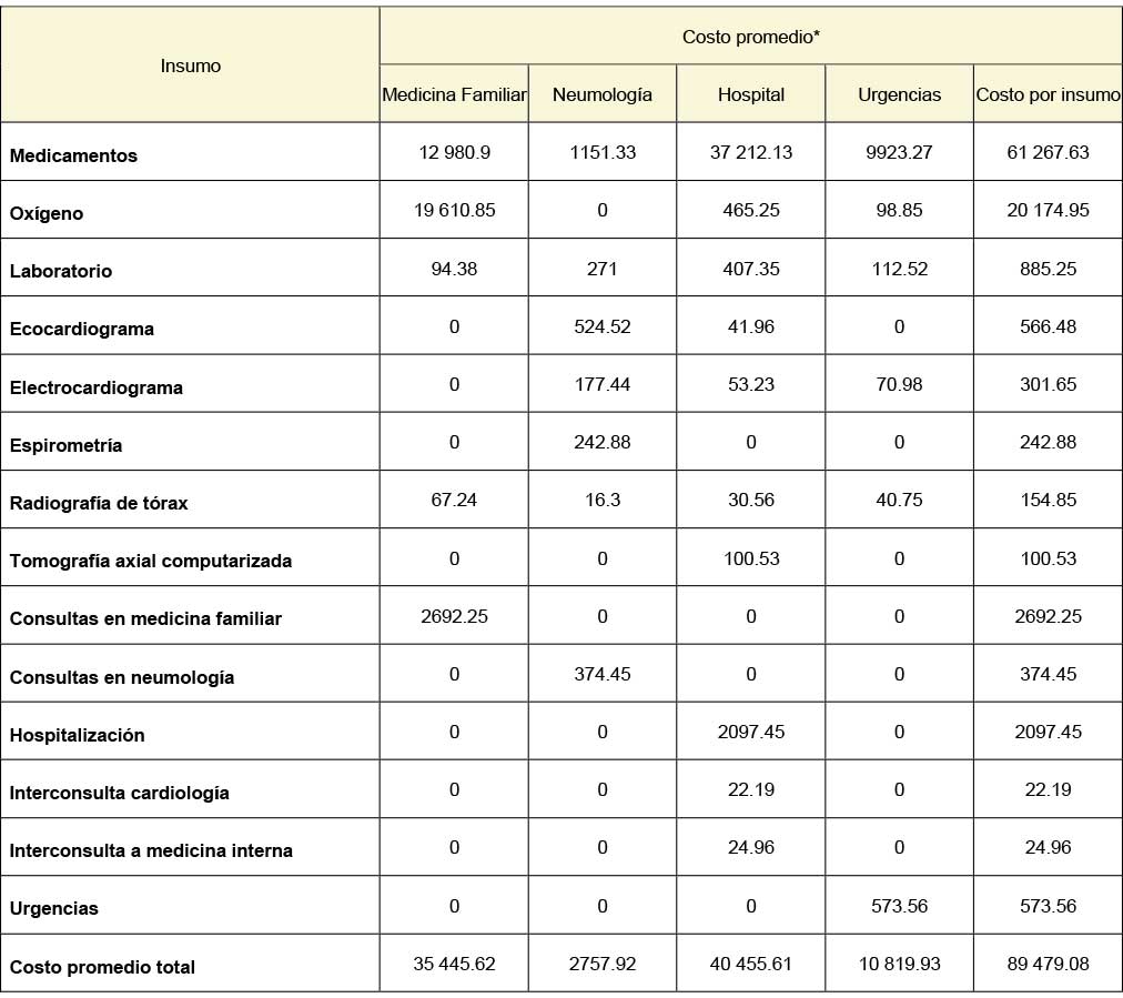 Costo promedio anual en EPOC por tipo de insumo y servicio