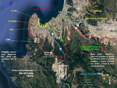 Mapa Urbano de Valparaíso con ubicación de infraestructura logística