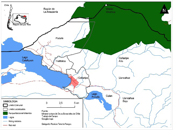 Ubicacin geogrfica zona de estudio Panguipulli, Regin de Los Ros.