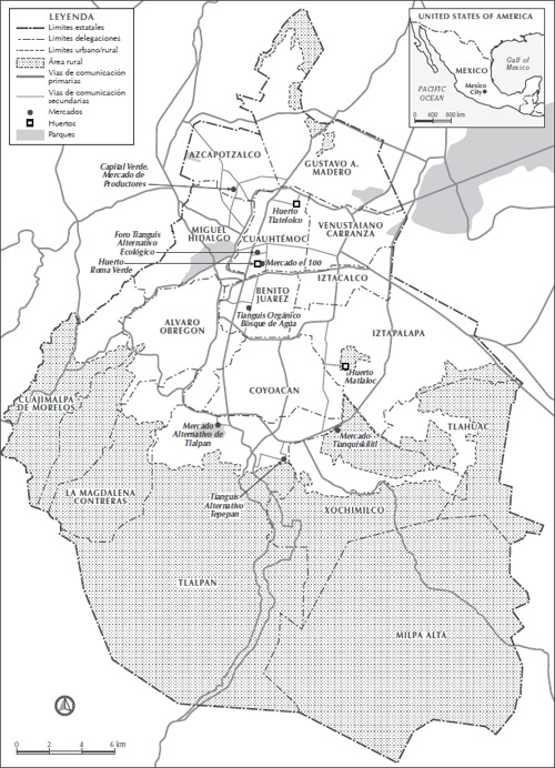 Localizaci�n de mercados alternativos y huertos urbanos. Ciudad de M�xico