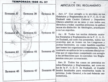 “Parte secundaria carné FCDO, donde se exponen alguna de sus normativas”. PS-B 0098/004 / Leg 98 Centro Documental de la Memoria Histórica.