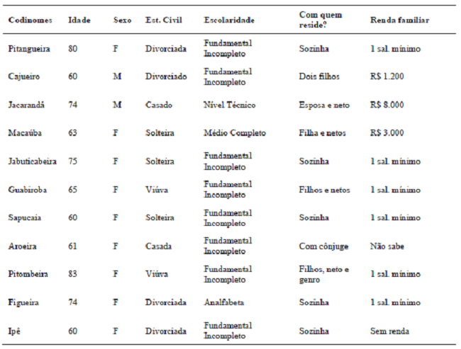 Dados sociodemográficos das pessoas idosas participantes