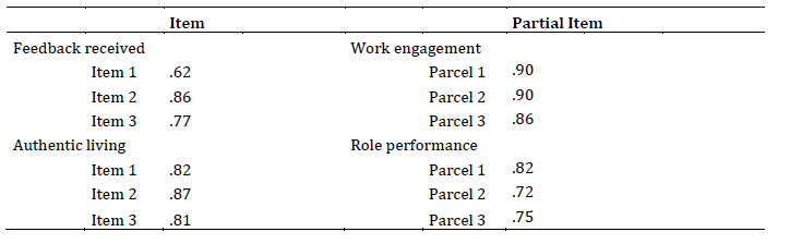 Factor Loadings of Items and Parcel Items