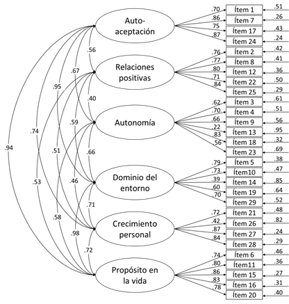 Resumen del modelo 1 de seis factores para la Escala de Bienestar Psicolgico de Ryff (1989)