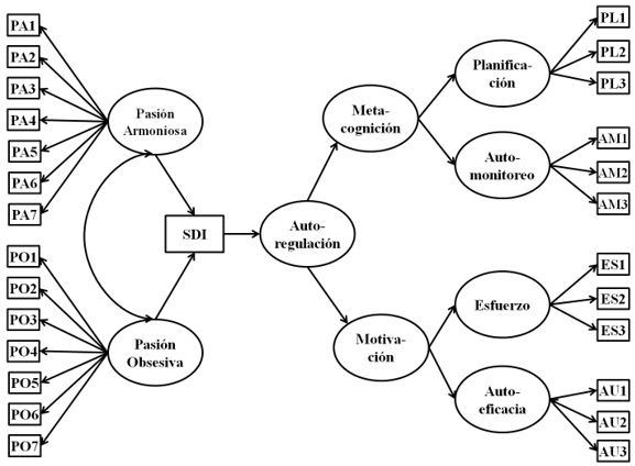 Modelo hipotetizado de pasión, motivación autodeterminada y
autorregulación