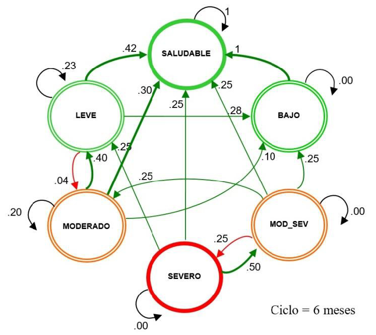 Representación gráfica del primer ciclo del Modelo de Markov  Estadio 1