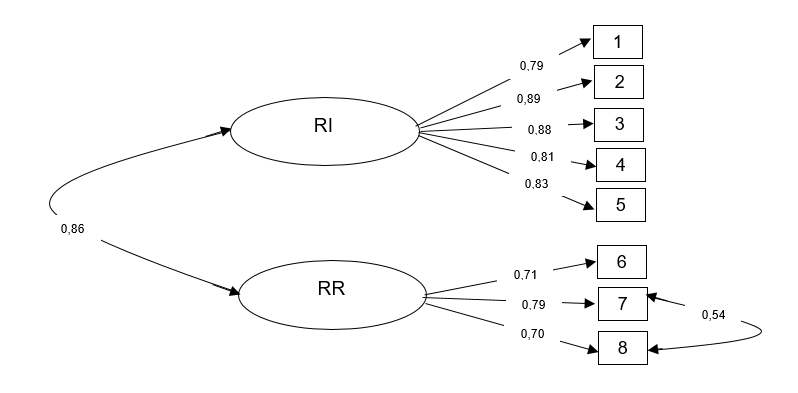 Modelo emp�rico para la subescala de las razones del CVIFIP RI Razones Instrumentales RR Razones Reactivas