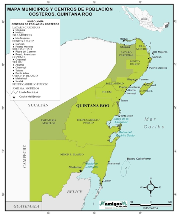 Localizaci&oacute;n de la Riviera Maya y Tulum