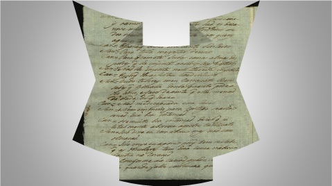 Uma das formas manuscritas que integram a performance-v&iacute;deo, gravada no est&uacute;dio da Funda&ccedil;&atilde;o para a Computa&ccedil;&atilde;o Cient&iacute;fica Nacional, a 18 de abril de 2014. Foto: Isabel Pinto.