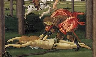 Sandro Botticelli, Detalhe de Hist&oacute;ria de Nastagio degli Onesti (painel I - detalhe da Ca&ccedil;a infernal) 1482-1483 t&ecirc;mpera sobre madeira. Madrid: Museu do Prado