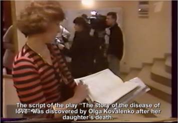Report by Elena Losinskaya and Sergey Davidyak for the First Channel of Russia about graduate of School 1269, journalist, painter and scriptwriter Eugenia Kovalenko, 2002