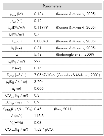 Model parameters.